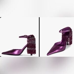 Jeffrey Campbell Show Stop Pump‎ fuchsia metallic beaded fringe maximalist new